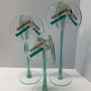 3 Vintage Memphis Design Glass Postmodern Candlestick Taper Candle Holders